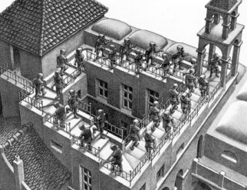M. C. Escher: Emelkedés és ereszkedés (részlet)